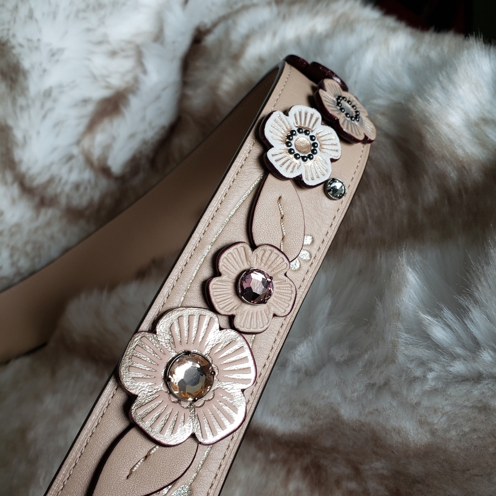 Coach 3D Floral Appliqué Leather Strap with Gem Accents - Picture 6 of 7